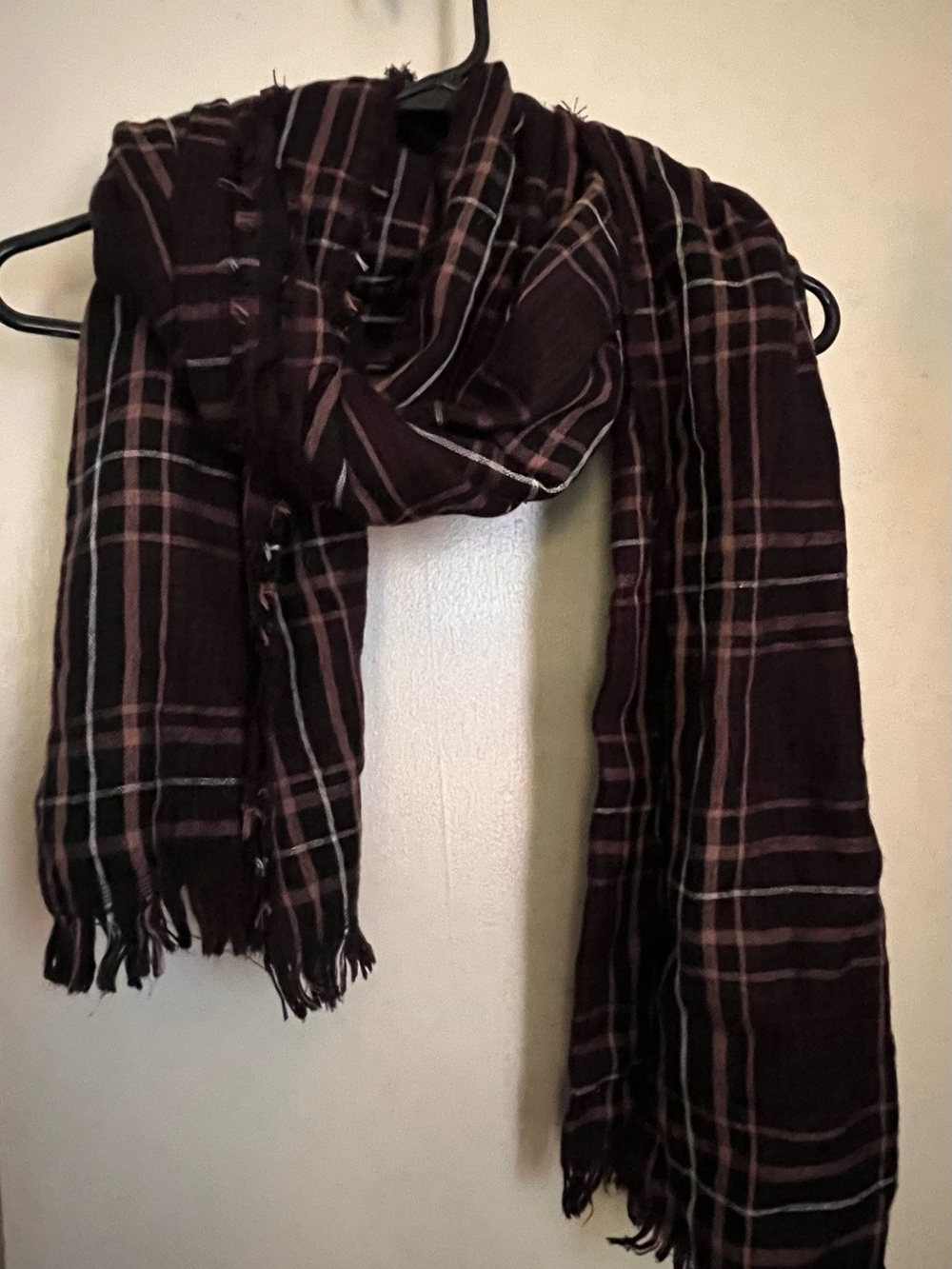 torrid Plaid Fringe Scarf - Purple with White and Black Stripes